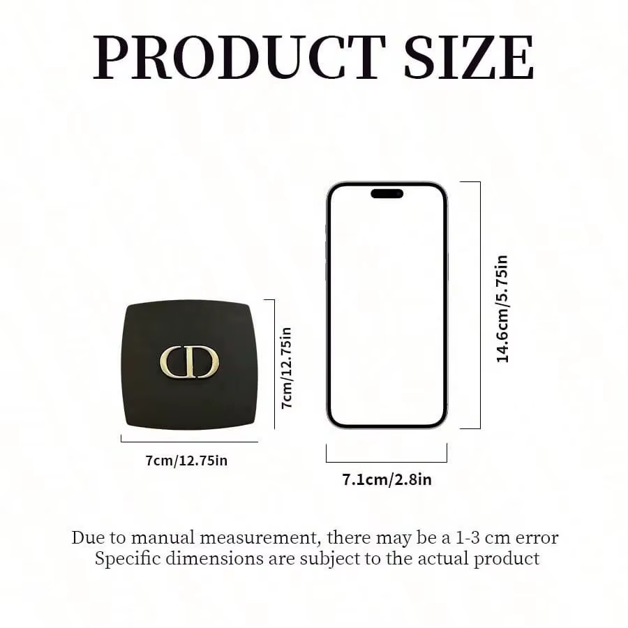 Miroir de maquillage double face portable noir élégant et luxueux Christian Dior avec logo de la marque CD