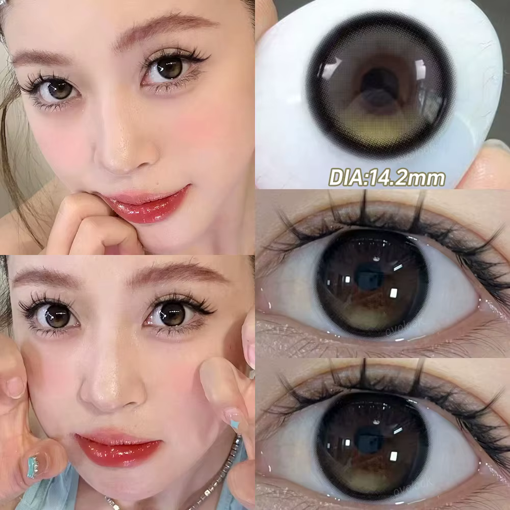 OVOLOOK-Lentilles de Contact Rose pour Myopie, Accessoire pour les Yeux avec Dioptries, Gris Naturel, Marron, Bleu, 2 Pièces