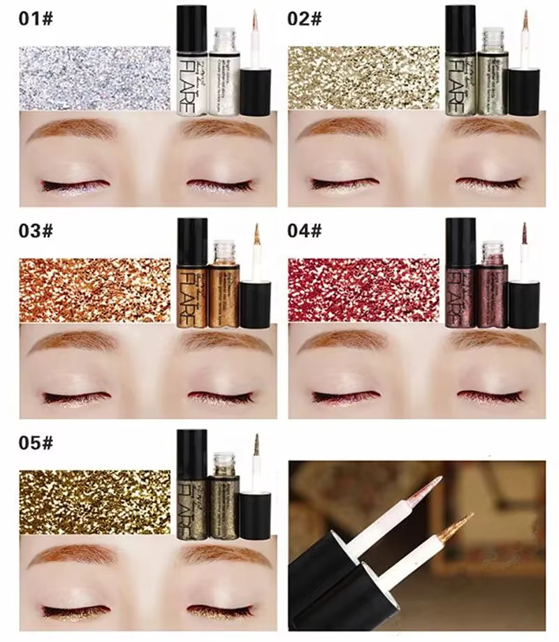 Professionnel nouveau brillant Eye Liners cosmétiques pour femmes Pigment argent Rose or couleur liquide paillettes Eyeliner maquillage beauté