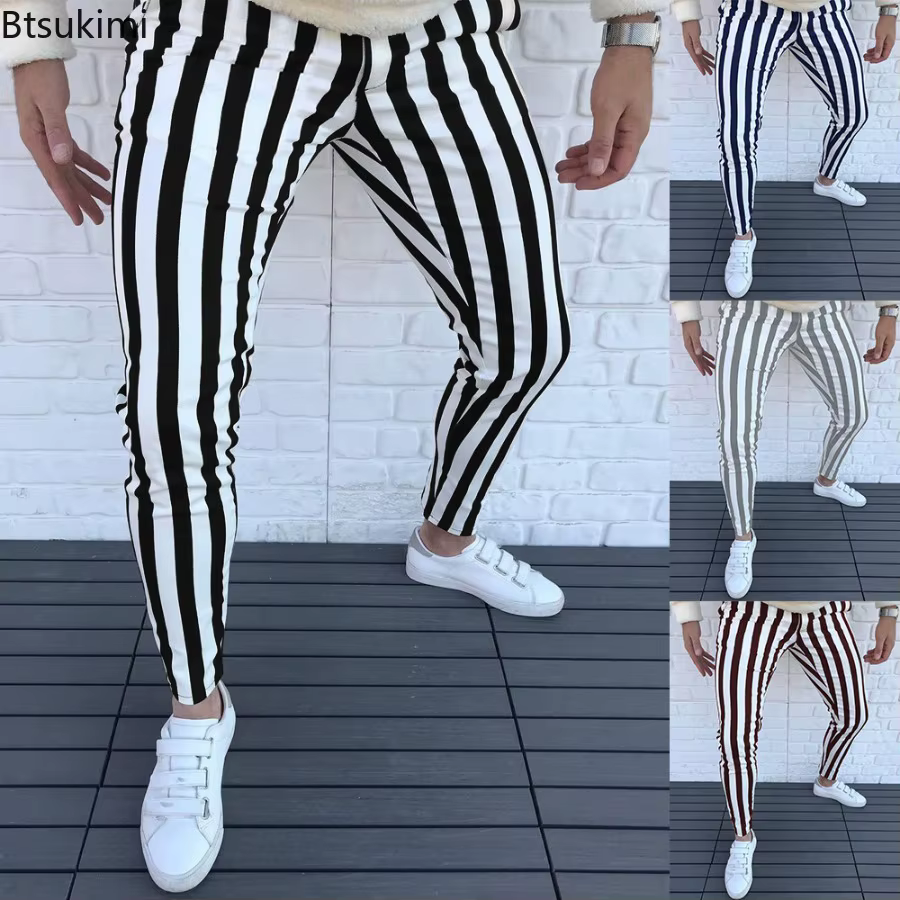 Nouveau pantalon crayon homme 2026 – Mode classique décontractée à rayures imprimées – Pantalon slim homme streetwear, affaires, sport – Vêtements masculins