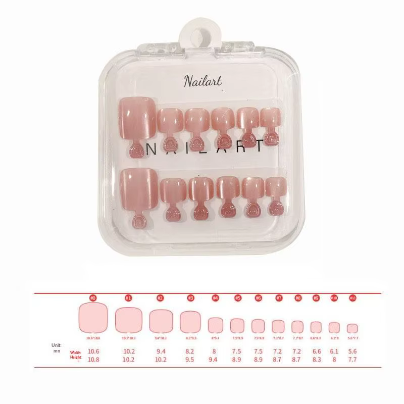 Faux Ongles 10 Pièces/Boîte, French Brillant Effet Œil de Chat, Courts Carrés, à Presser, Couverture Complète, Extension d'Ongles d'Orteil, Kit Professionnel pour Salon
