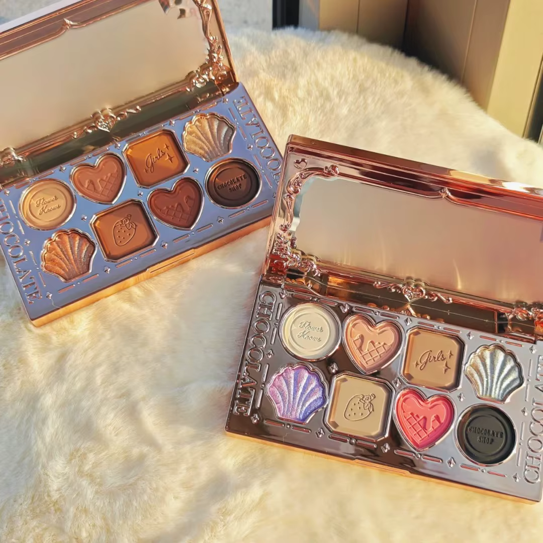 Flower Knows Chocolate Wonder-Shop Palette de Fards à Paupières 8 Couleurs Mat Brillant avec Paillettes Imperméable Haute Pigmentation Maquillage Longue Tenue