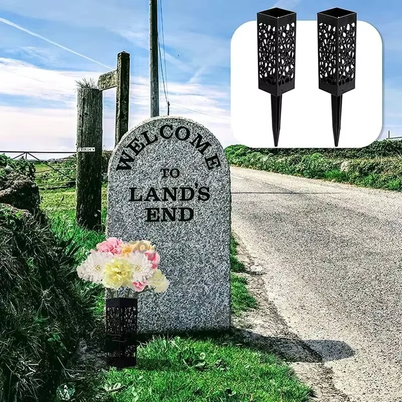 Vases de cimetière commémoratifs avec piquet, porte-fleurs pour tombes, décoration extérieure pour pierres tombales, fleurs artificielles pour tombes