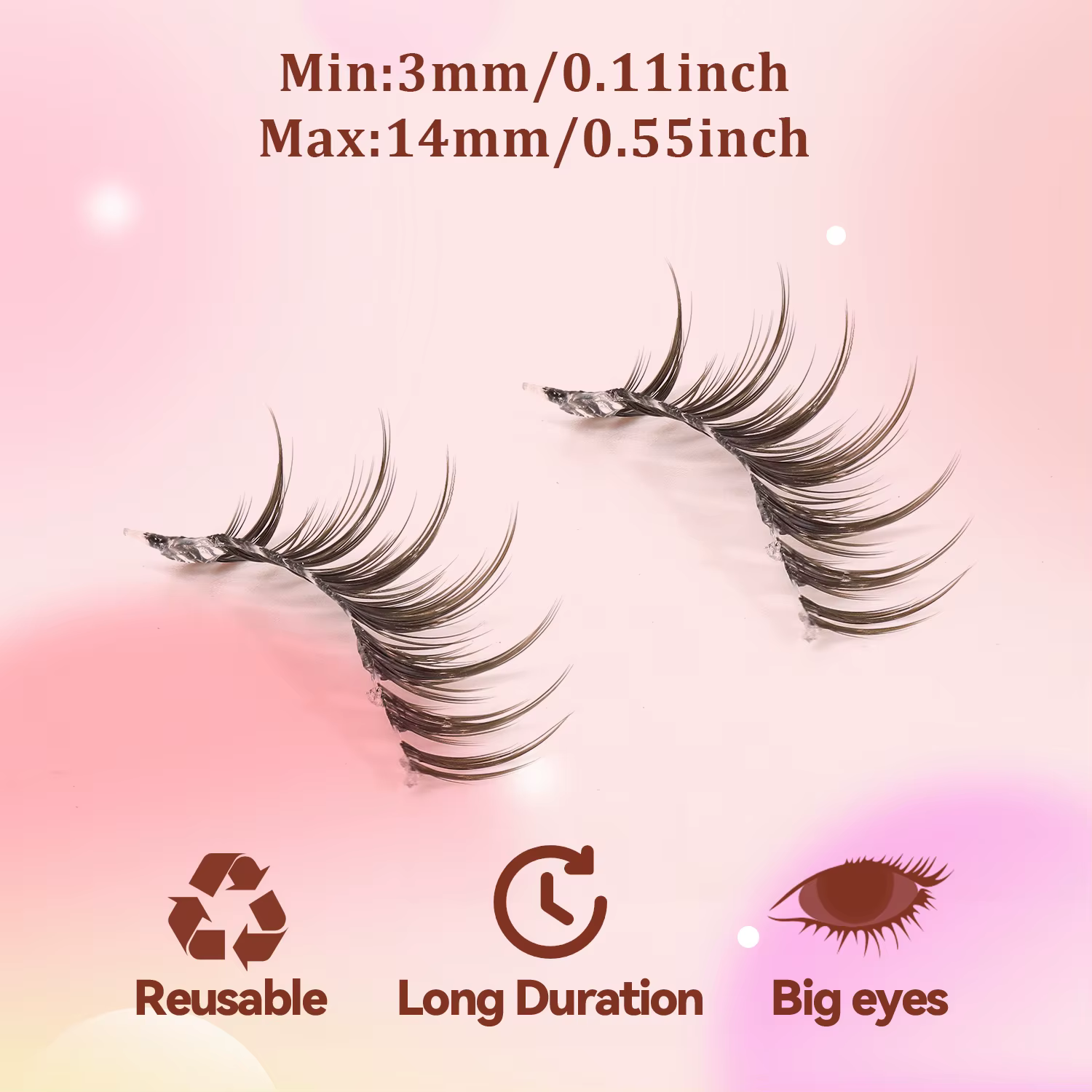 7 paires de faux cils brun foncé