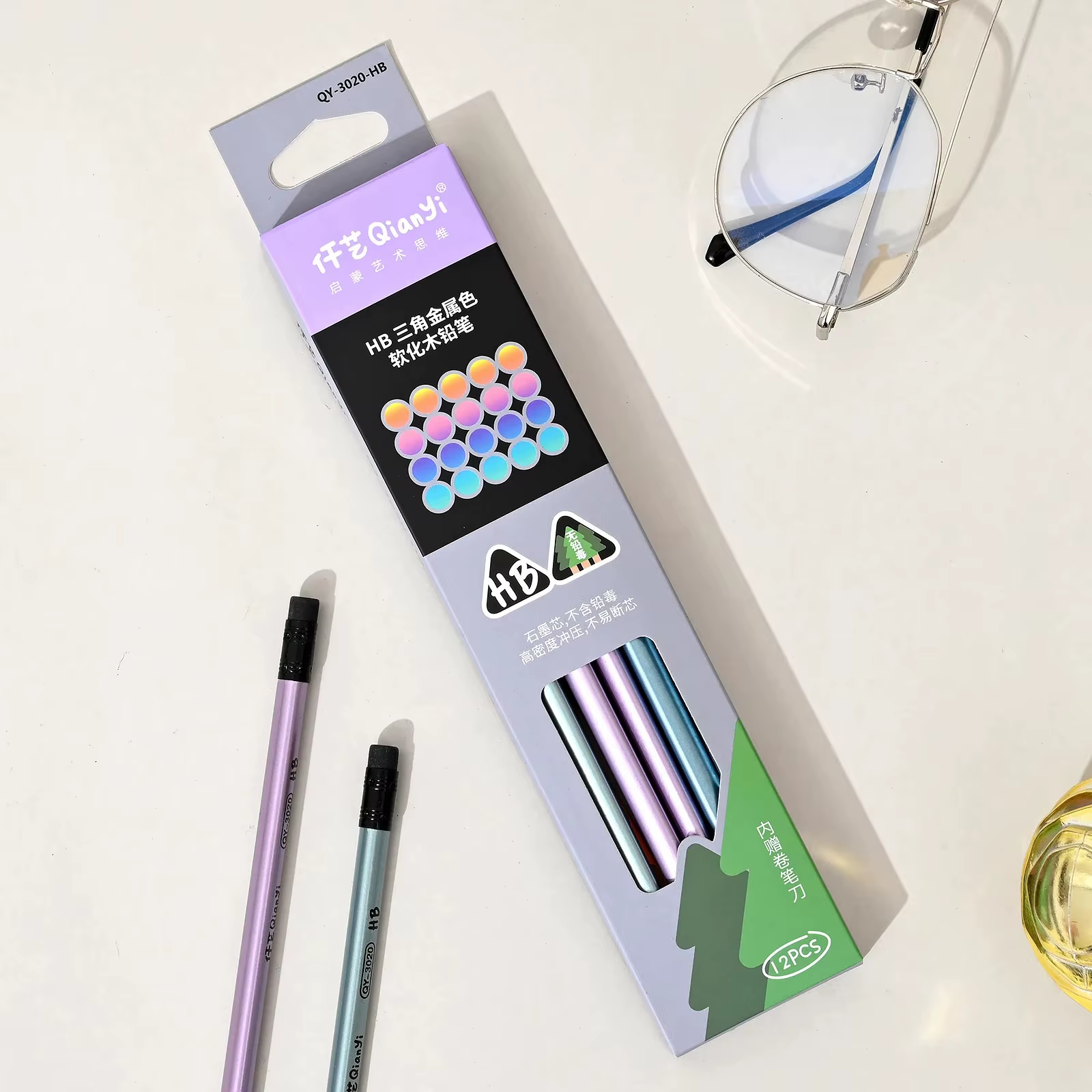 12 pièces/ensemble Crayons en bois HB 2B avec motif de dessin animé et gomme, taille-crayon gratuit, ensemble de crayons créatifs multi-usages pour étudiants