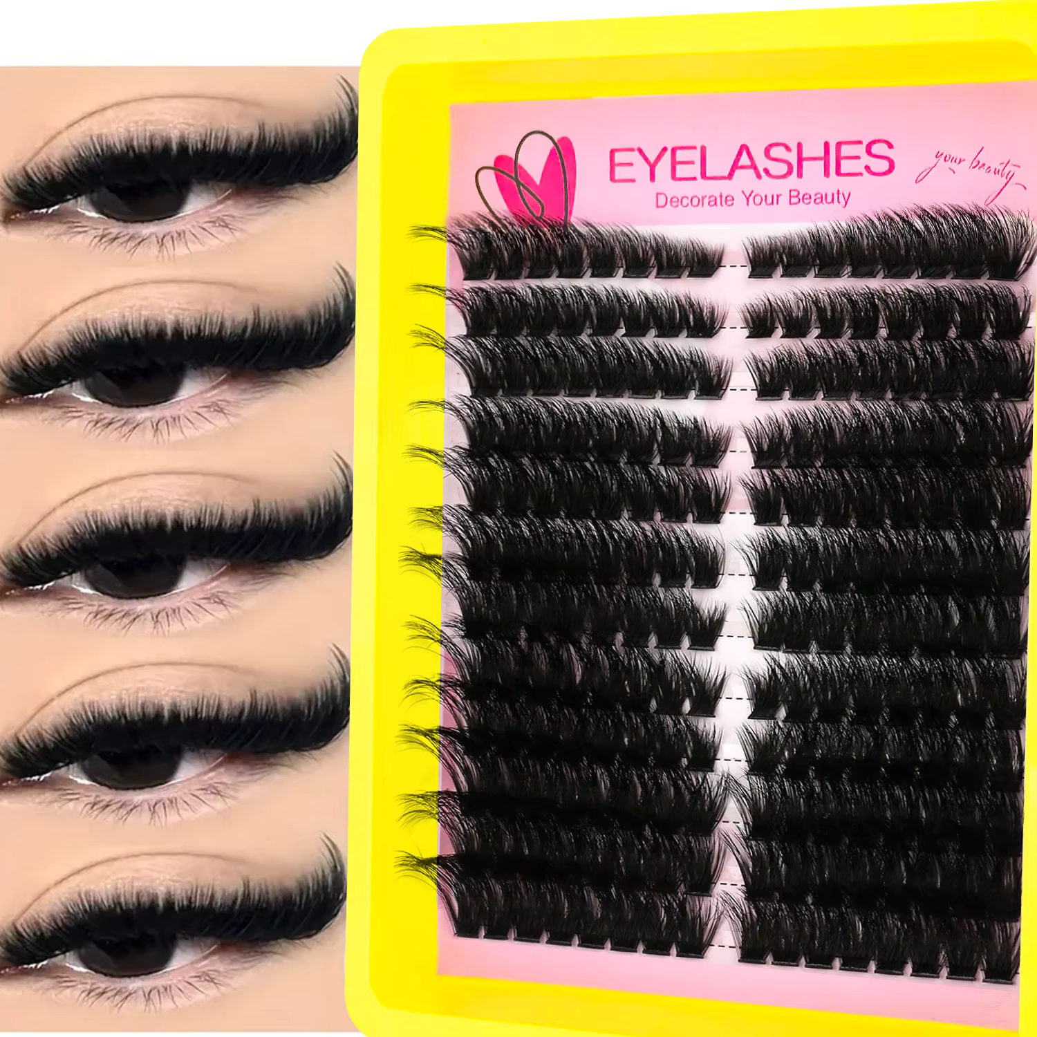 192 pièces de grappes de cils en faux vison – Cils individuels longs D Durl, aspect doux et naturel, longueurs mixtes pour extensions de cils DIY