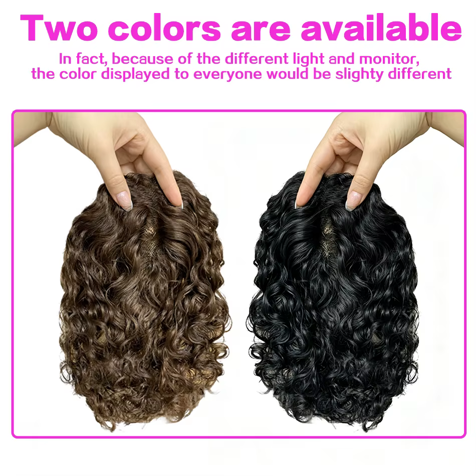 Topper capillaire pour femme 12 pouces, cheveux humains bouclés – Brun, ajoute du volume et de la pleine force aux cheveux clairsemés, pour usage quotidien
