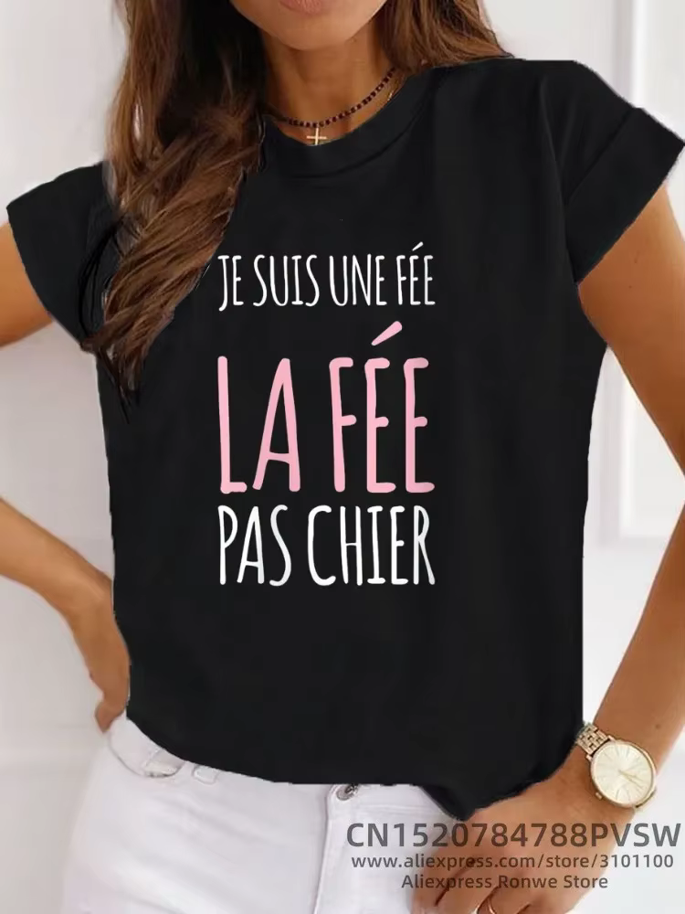 France drôle lettre Manche Courte Humor Je Suis Une Fée graphique T-shirt fille Y2K Harajuku noir rose rouge nouveaux T-shirt hauts