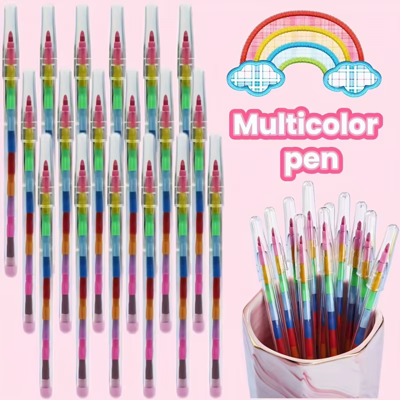 Lot de 12 crayons empilables et assemblables, cadeaux de fête, outils de dessin multicolores pour graffiti, crayons de couleur magiques pour l'école et le bureau