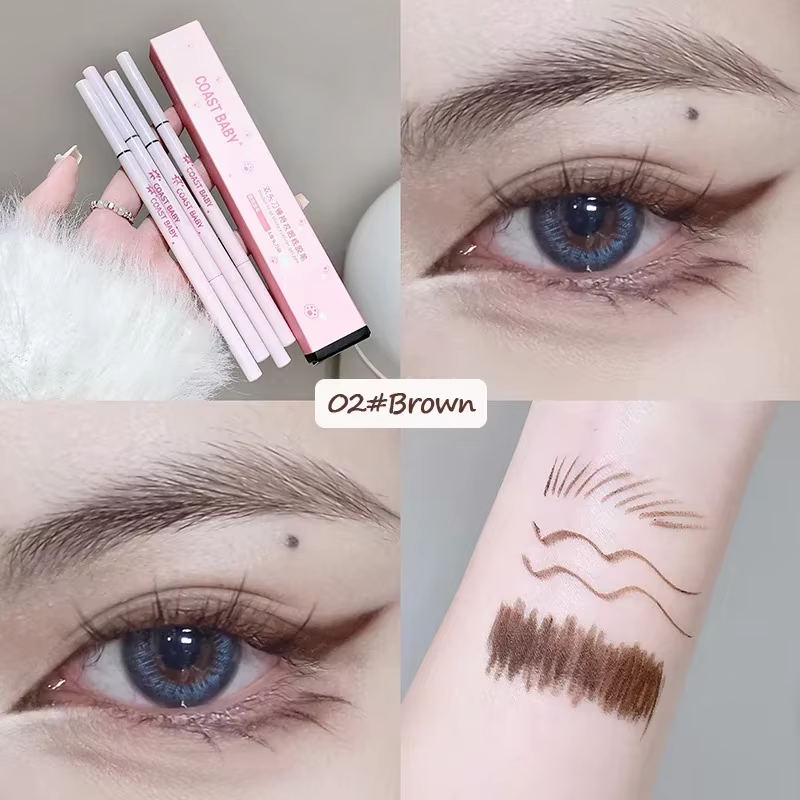 Crayon Eyeliner en Gel Contour noir et marron, avec brosse, imperméable, doux, sans bavures, facile à porter, bâton de fard à paupières couché, maquillage du ver à soie