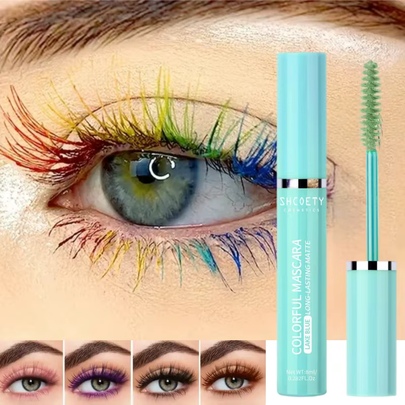 Mascara de couleur 6 couleurs, imperméable et Non taché, bouclé mince et épais, maquillage chaud pour scène de noël, cosmétiques pour les yeux