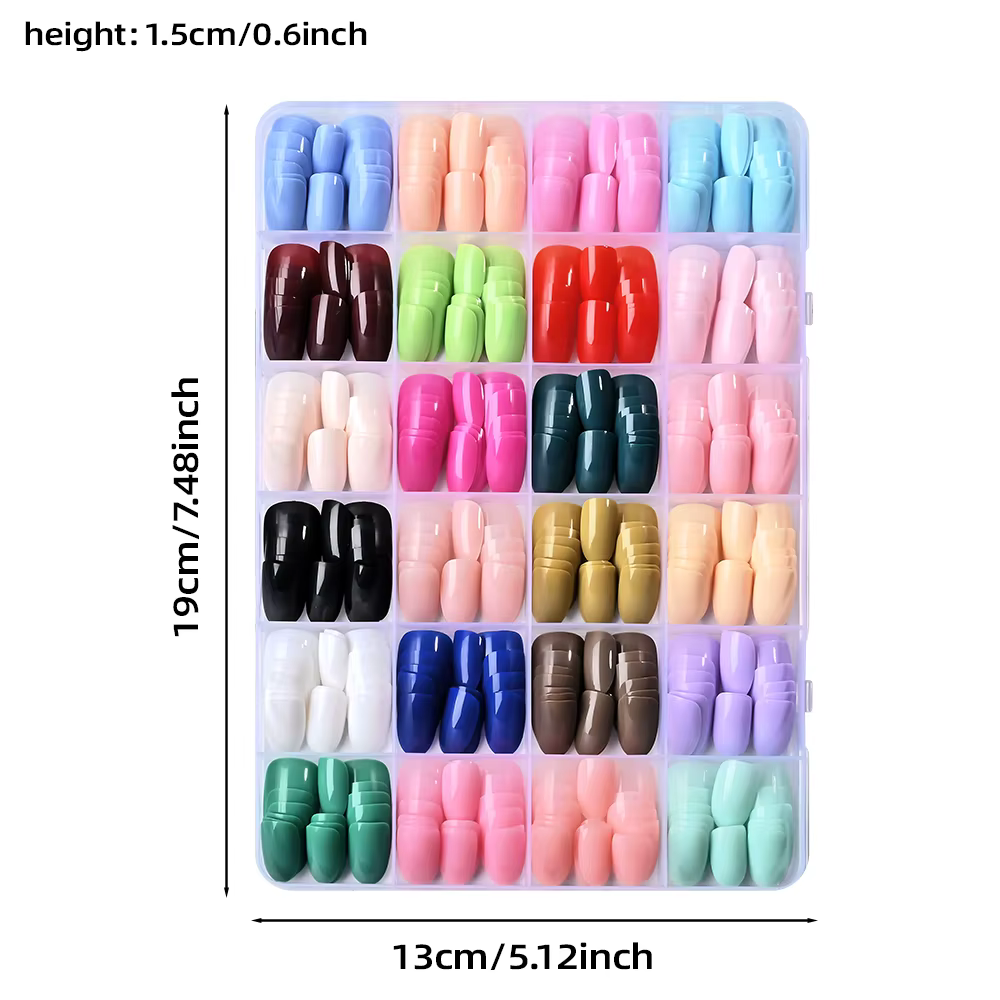 24 couleurs (288 pièces) Faux ongles courts ovales colorés, brillants, couleur unie, couverture complète, faux ongles DIY, manucure, ongles acryliques, pointes d'ongles
