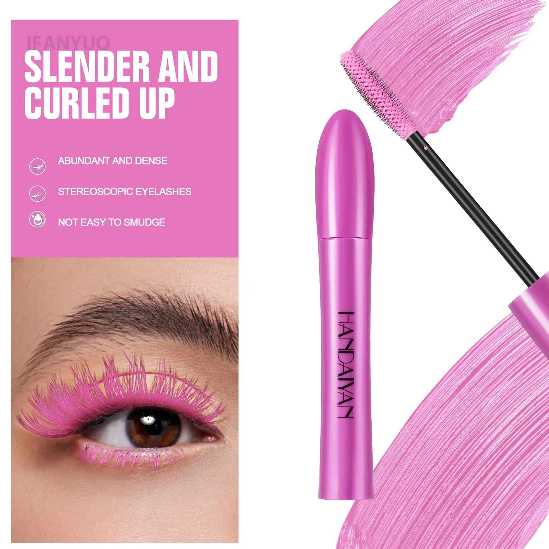 Mascara cils rose marron maquillage de scène coloré