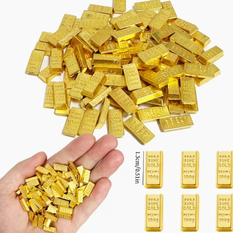 Réplique de barre d'or fine de 100g, plaquée or 999.9, fausse barre d'or en forme de lingot pour décoration de fête pirate, collection ou cadeau