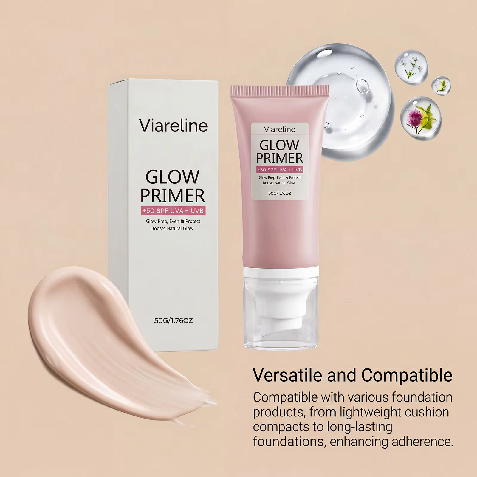 Base de maquillage hydratante illuminatrice 2-en-1 avec protection solaire