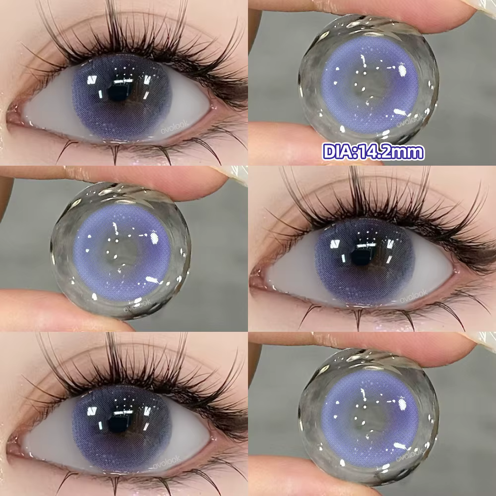 OVOLOOK-1 paire de lentilles de contact colorées pour les yeux, lentilles marron naturelles à la mode, 14.2/14.5mm, lentilles de beauté colorées bleues, violettes, roses