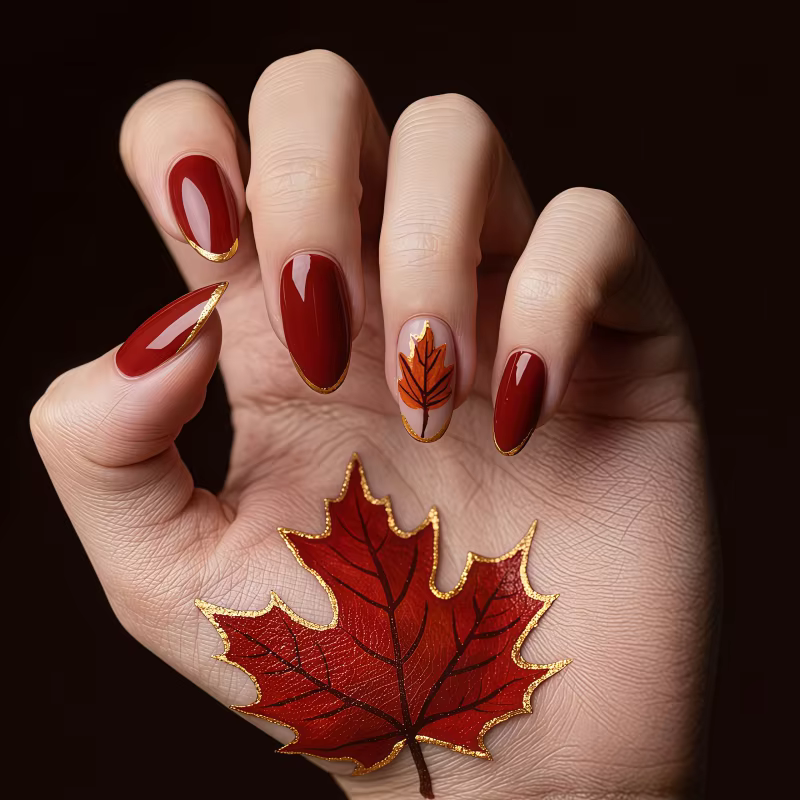 24 faux ongles avec une base nude et une surface noire brillante, et un design à bout français métallique doré miroir