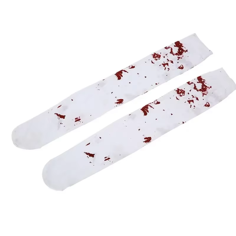 Bas tachés de sang blanc effrayant, chaussettes fantaisie d'halloween, cadeaux de fête Cosplay pour enfants et adultes