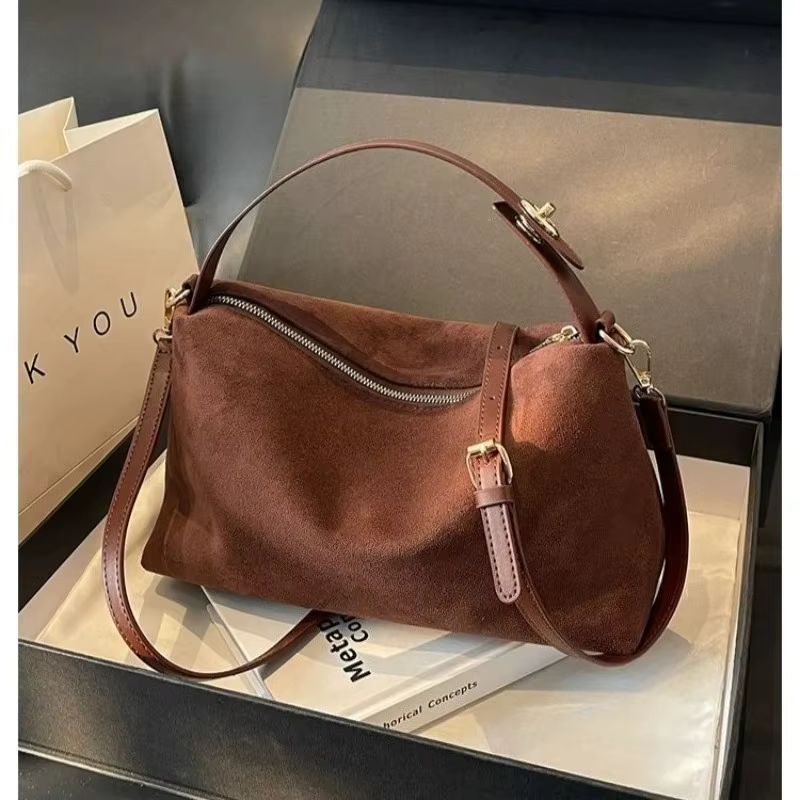 Sac à bandoulière en Faux daim avec fermeture éclair, couleur unie, sacs décontractés simples et exquis, durables pour les déplacements quotidiens, sacs à main pour femmes, hiver 2025