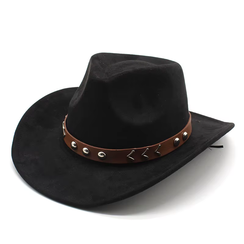 Chapeau de cowboy occidental en faux daim pour hommes et femmes, chapeaux Fedora avec cuir, casquettes en feutre Sombrero Church, Lady Jazz Cowgirl, Gentleman