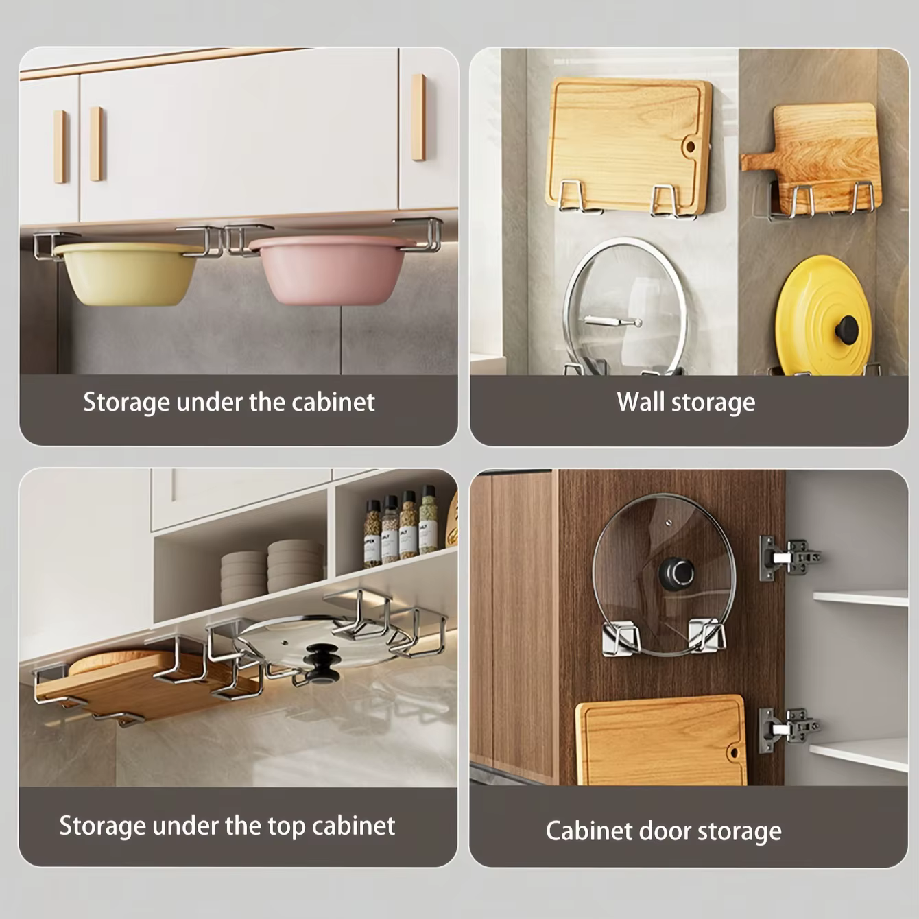 Support de rangement de cuisine 4 pièces, planche à découper murale sous armoire sans poinçonnage, multifonctionnelle, accessoires