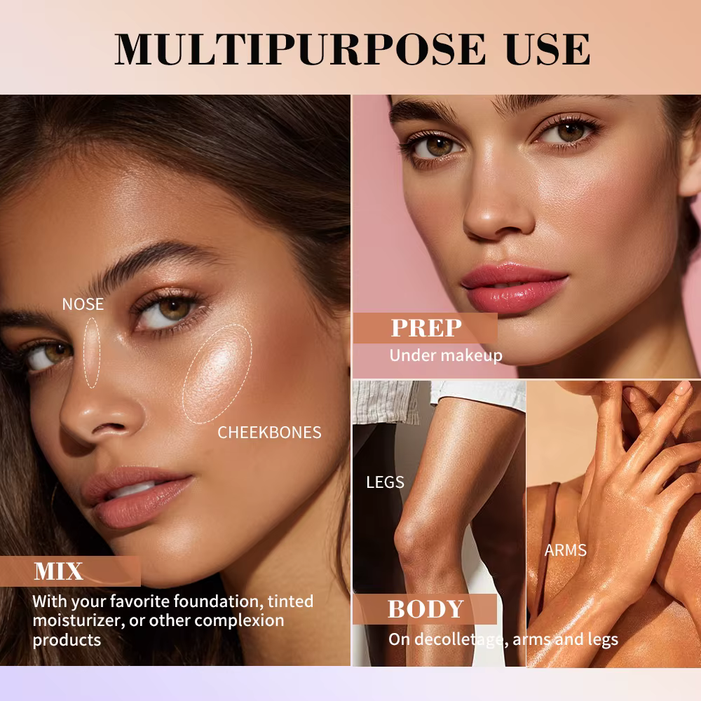 Fond de teint brillant Super Gel léger rosée polyvalent llluminateur apprêt hydratant nourrir