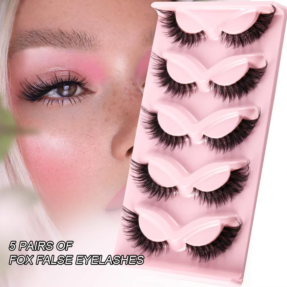 5 paires de faux cils œil de chat, cils naturels longs style manga, cils ailés allongés, faux cils pour maquillage
