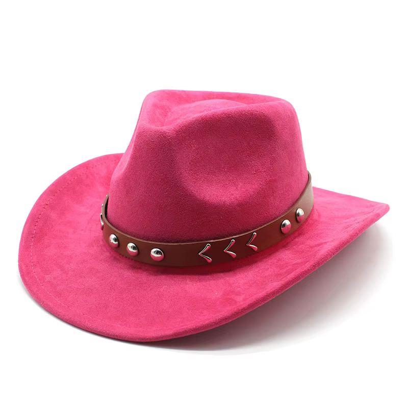 Chapeau de cowboy occidental en faux daim pour hommes et femmes, chapeaux Fedora avec cuir, casquettes en feutre Sombrero Church, Lady Jazz Cowgirl, Gentleman