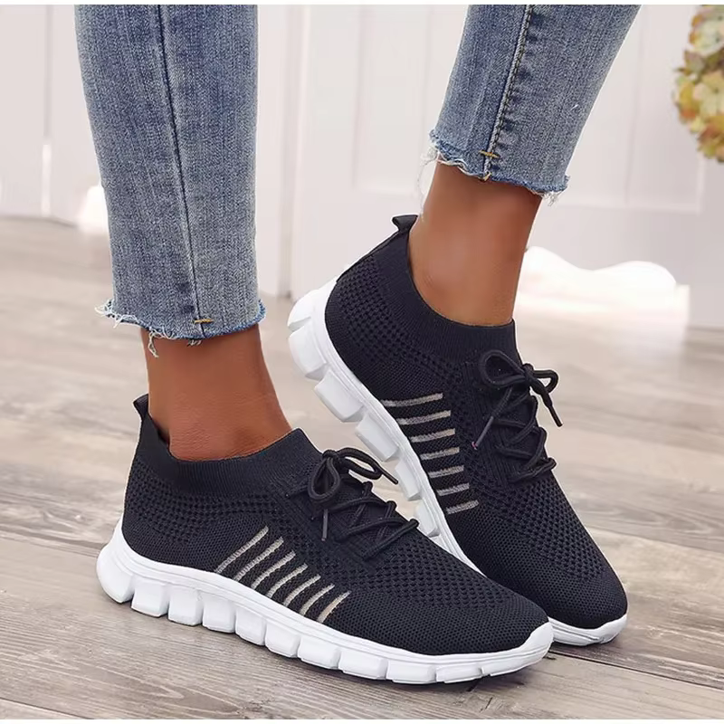 Chaussures Plates en Maille Respirante à Enfiler pour Femme, Baskets de Marche Décontractées, Canize