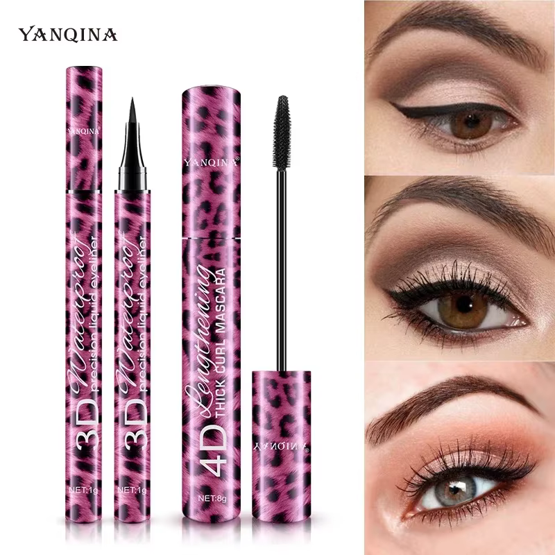YANQINA crayon Eyeliner liquide + 4D ensemble de Mascara imperméable cosmétiques Eye Liner épais Curling