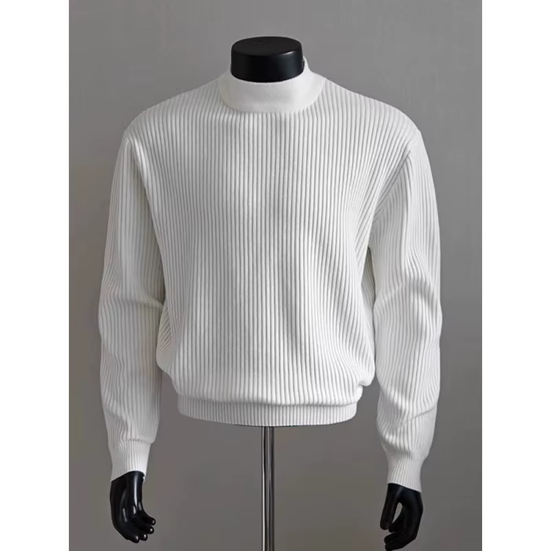 Pull tricoté haut de gamme pour homme, style décontracté américain, à rayures, col semi-montant, collection Printemps-Automne 2026