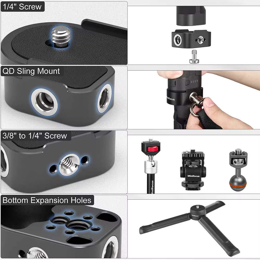 Base de poignée de batterie pour DJI RS 4 RS 3 RS 2, support d'extension de montage sur plaque de base avec prise QD, filetage 1/4 "et 3/8" pour la localisation Arri