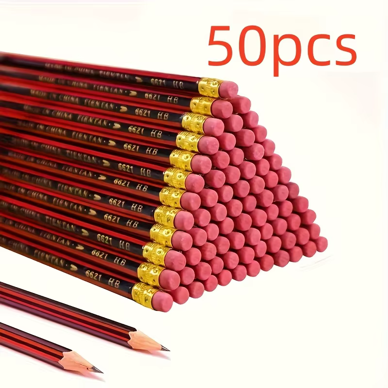 Crayons en bois HB avec gommes – Bûches rouges et noires pour écrire, dessiner et croquis – Idéal pour les étudiants et les fournitures de bureau