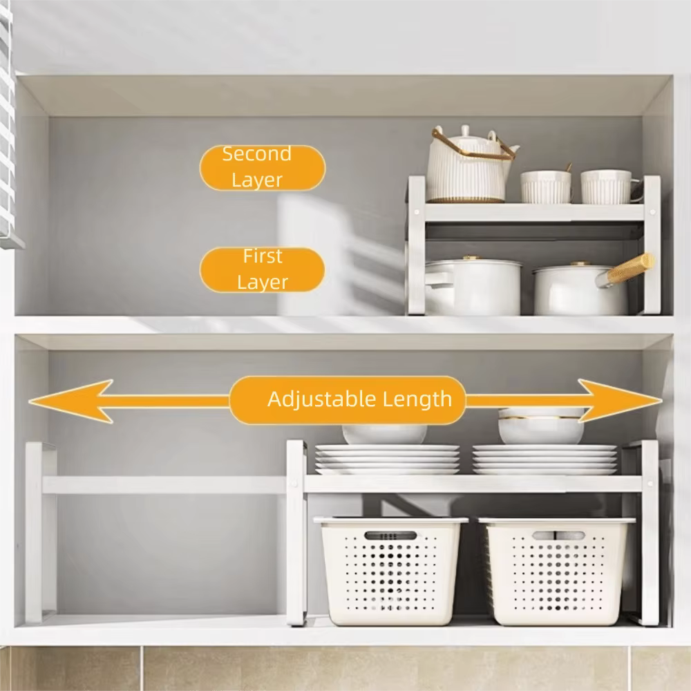Organisateur de cuisine réglable à plusieurs niveaux, porte-pots extensible pour comptoir, gain de place, facile à installer, antidérapant