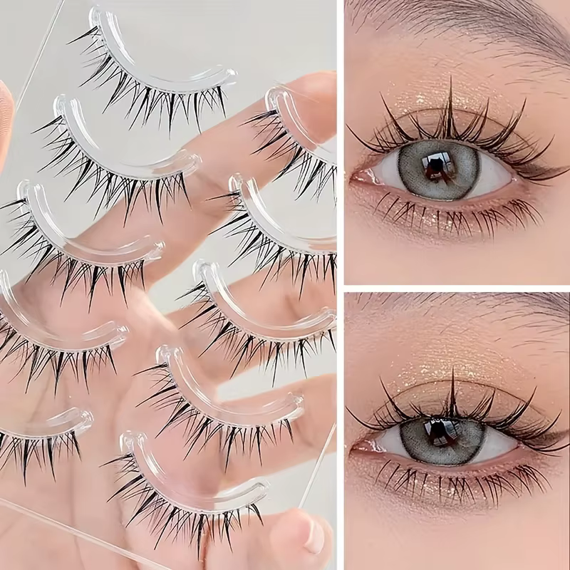 5 paires de faux cils transparents en forme de vague pour extension - réutilisables