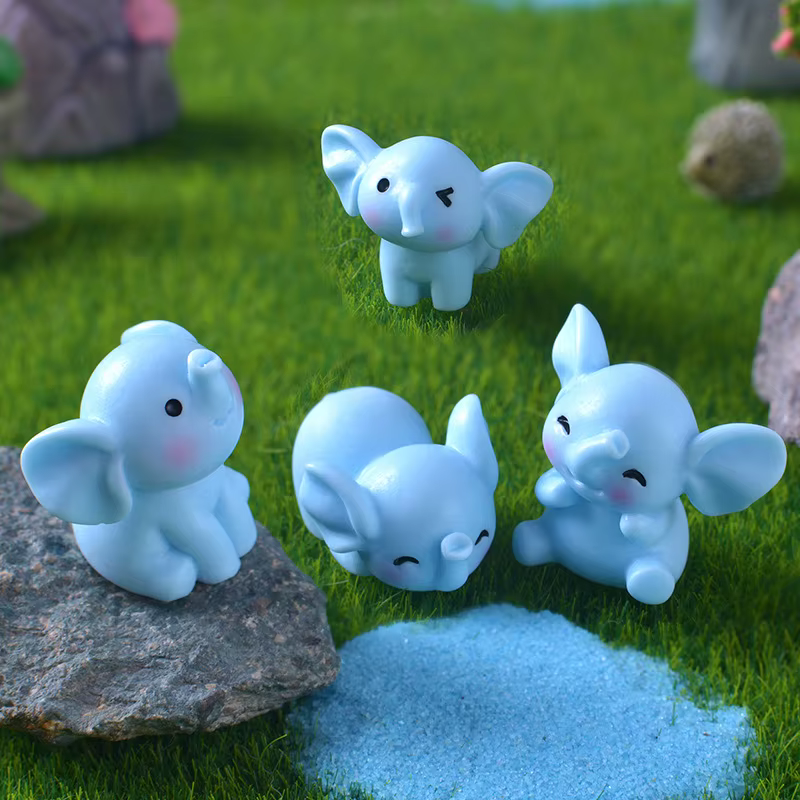 Dessin animé mignon éléphant bleu Micro paysage bureau ornements décoratifs Mini éléphant bricolage jardin maison décoration de bureau