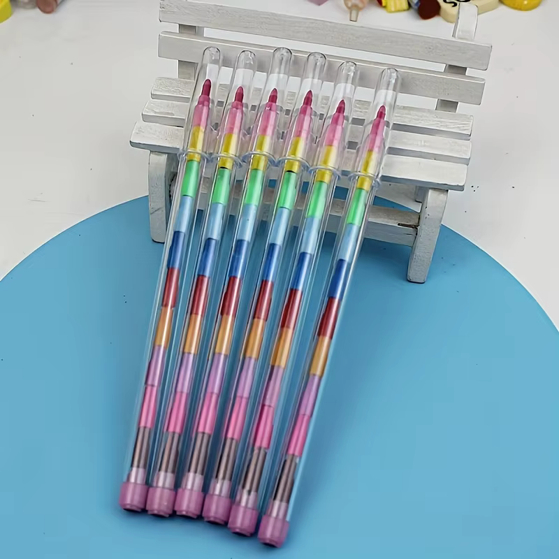 Lot de 12 crayons empilables et assemblables, cadeaux de fête, outils de dessin multicolores pour graffiti, crayons de couleur magiques pour l'école et le bureau