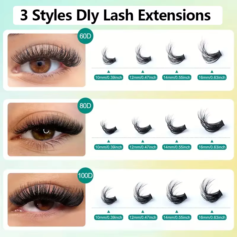 60D80D100D Faux cils épais de longueur mixte