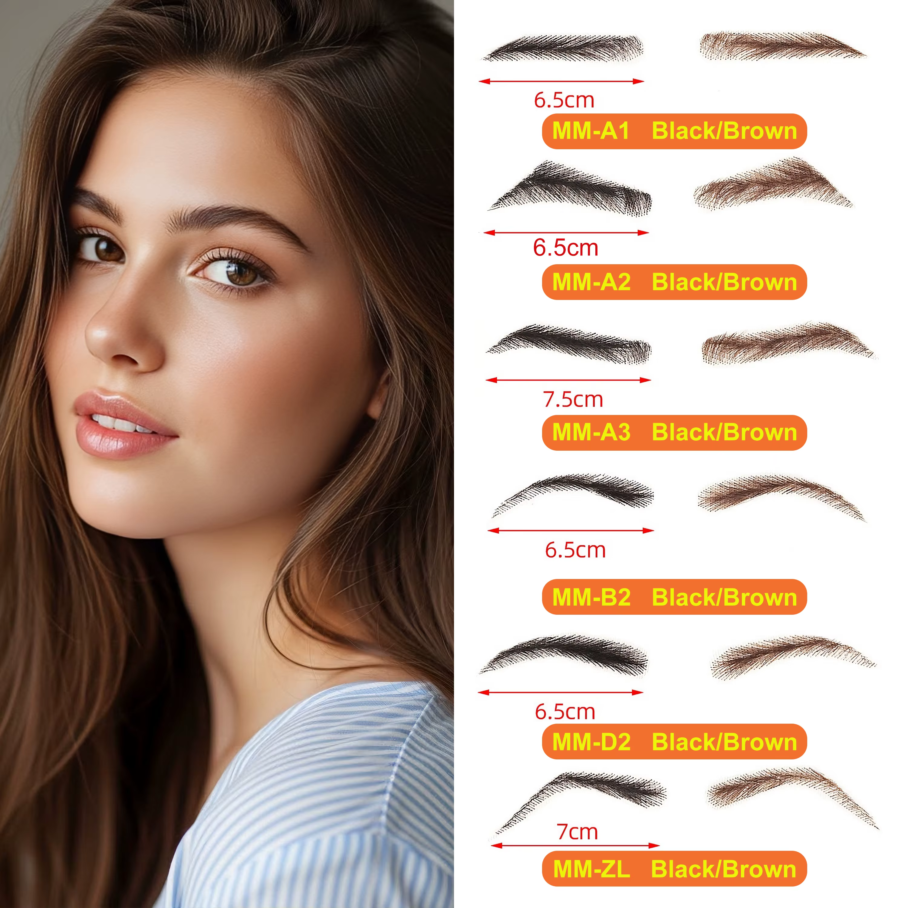 Faux sourcils 100% cheveux humains faits à la main