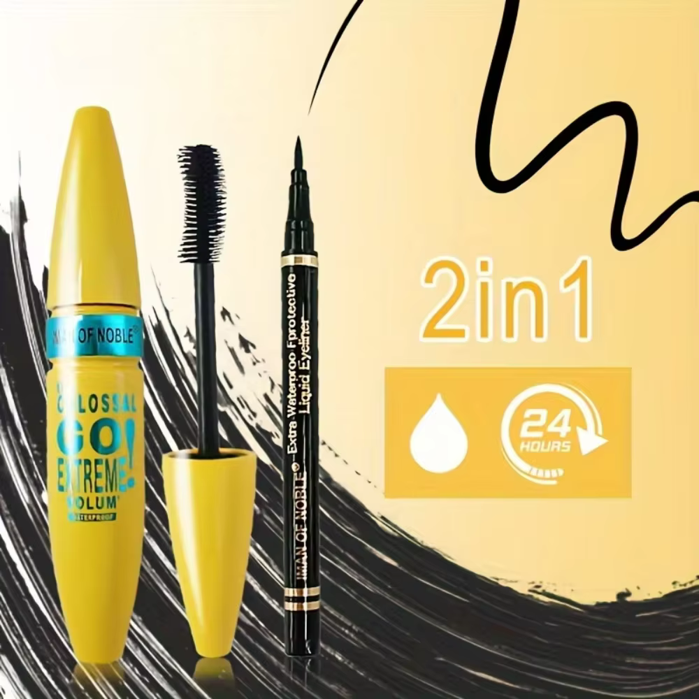 Mascara avec Eyeliner Combo noir mince ligne de dessin définition douce longue durée maquillage pour les yeux imperméable 2 pièces ensemble