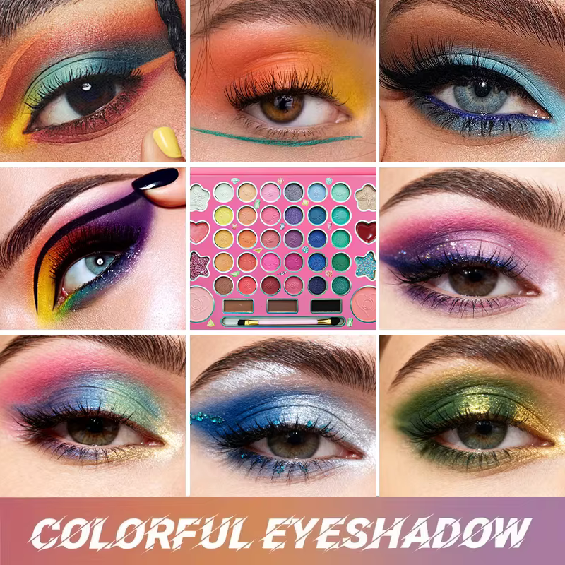 Palette de fards à paupières 41 couleurs avec pinceau double extrémité – Ensemble de maquillage pour les yeux mat et