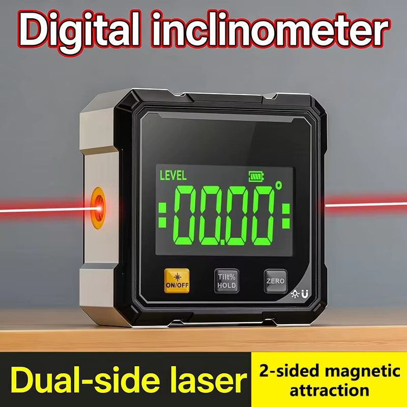 Niveau de mesure précis, boîtier d'angle inclinable laser double face à aspiration magnétique à quatre côtés, petit rapporteur d'angle électronique pour la mesure de pente