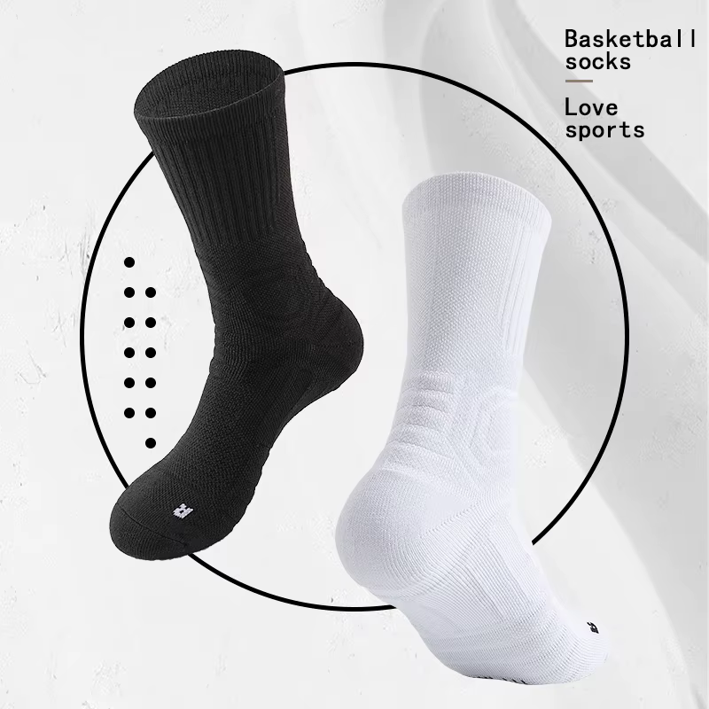 1 paire de chaussettes de basket-ball mi-longues avec fond de serviette épais, chaussettes de sport antidérapantes et absorbant les chocs