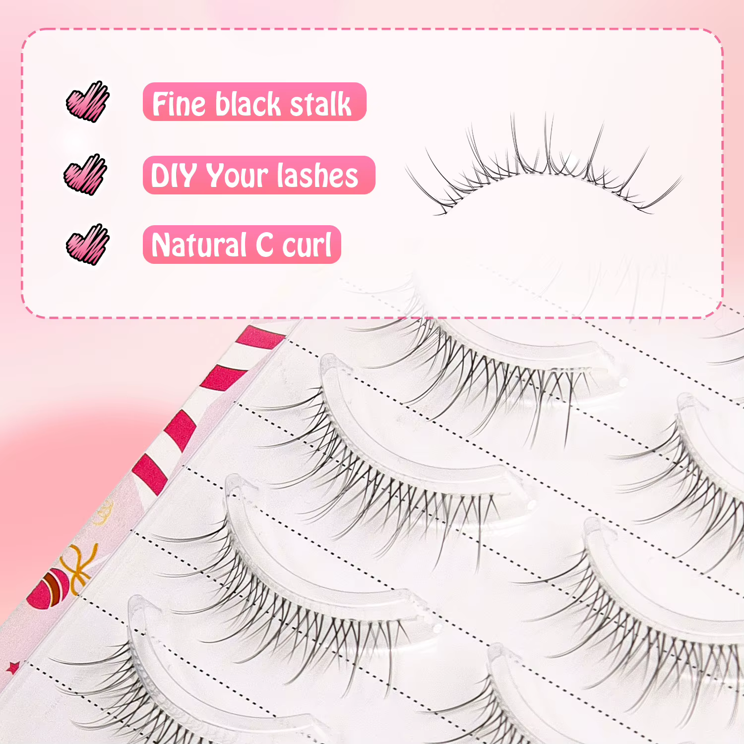 5 paires de faux cils, style naturel et transparent
