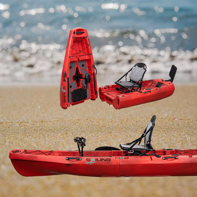 Kayak en PVC de haute qualité pour la pêche en plein air, monoplace, avec un grand espace de rangement et une base de canne intégrée pour le surf