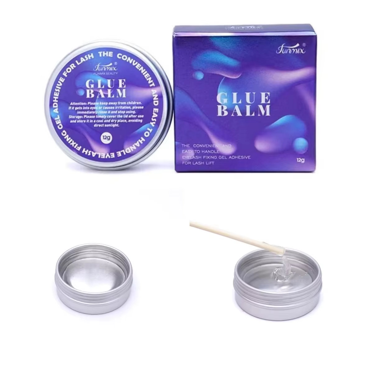 Baume adhésif transparent et ferme de 12g pour cils