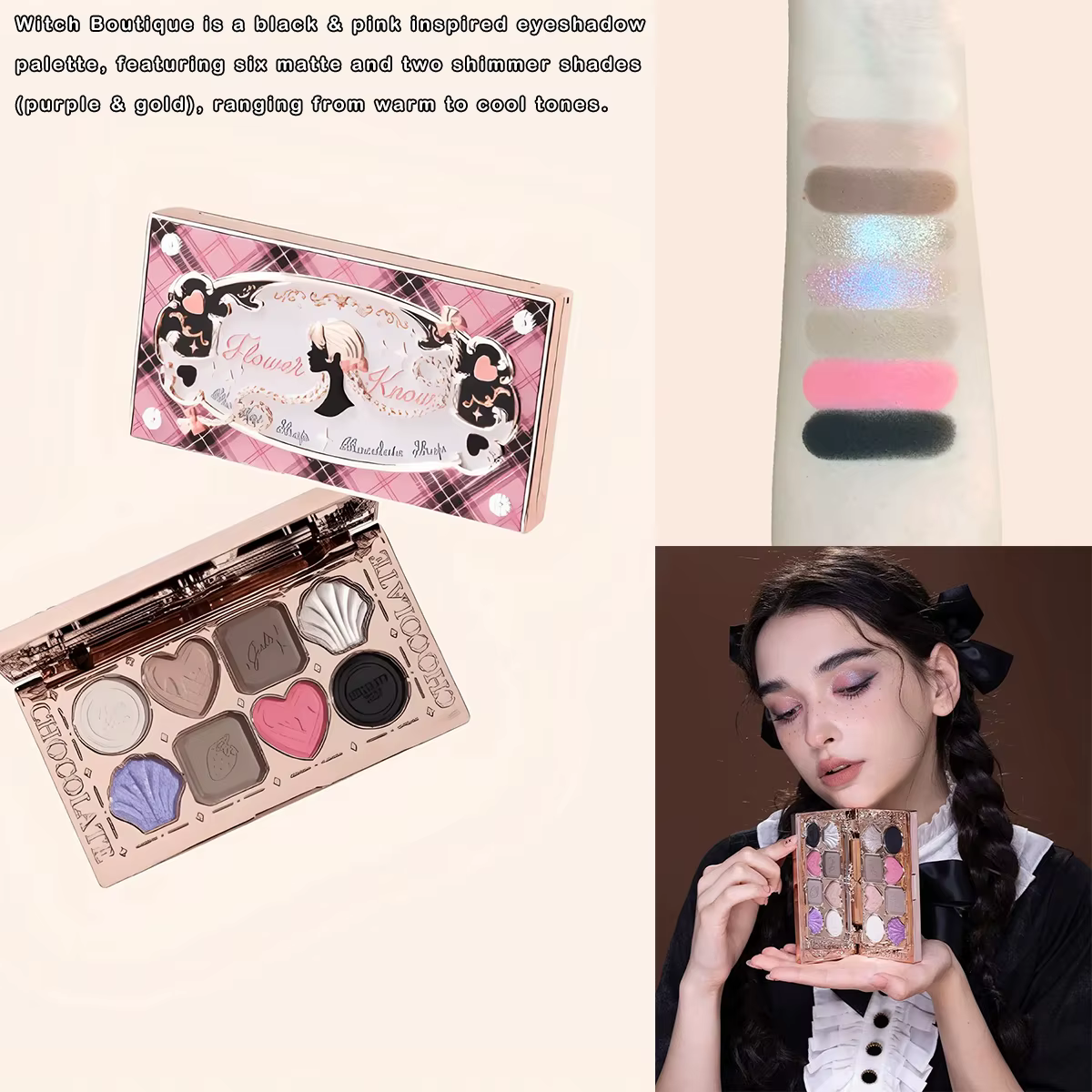 Flower Knows Chocolate Wonder-Shop Palette de Fards à Paupières 8 Couleurs Mat Brillant avec Paillettes Imperméable Haute Pigmentation Maquillage Longue Tenue