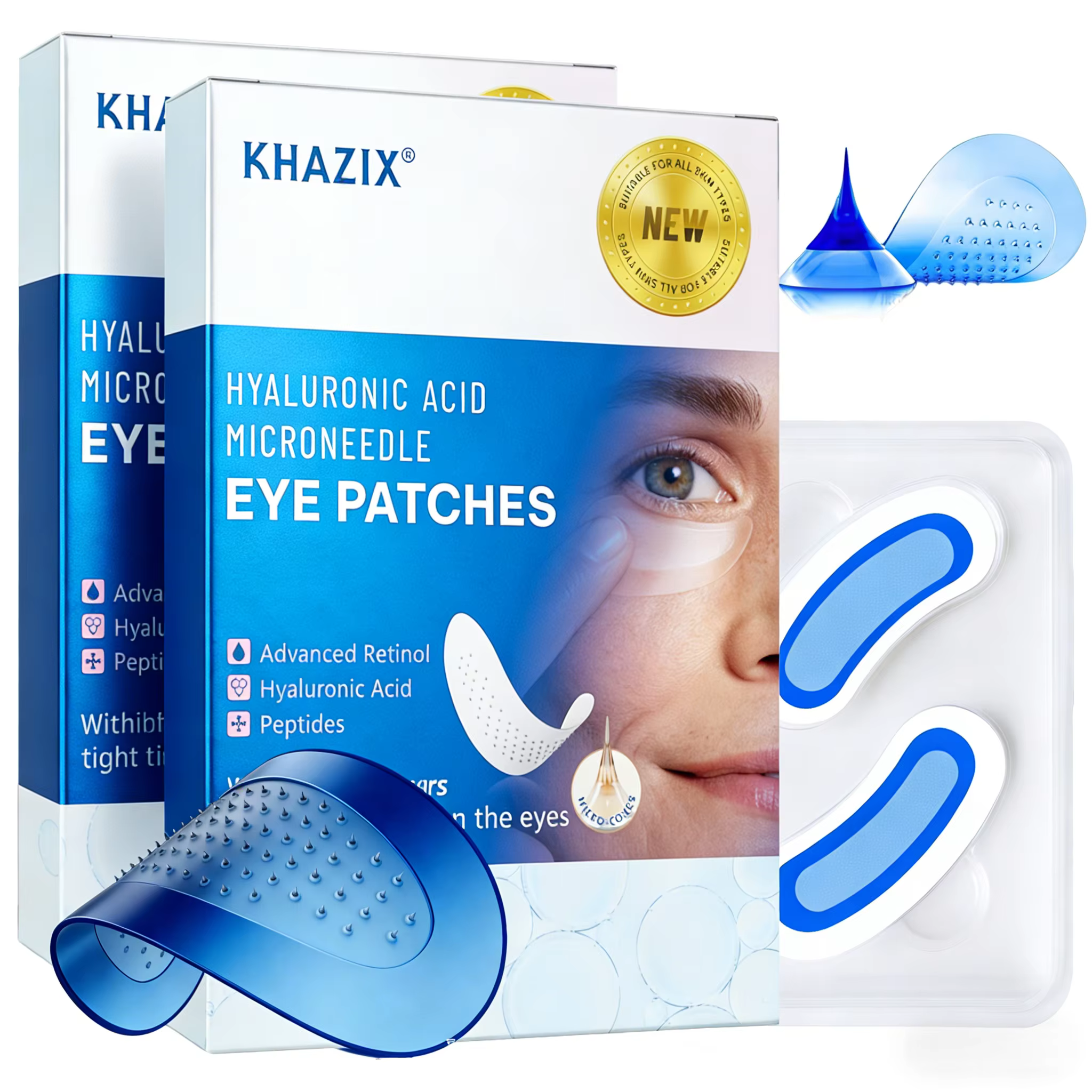 Patchs pour les yeux à micro-aiguilles au rétinol avec acide hyaluronique et peptides raffermissants