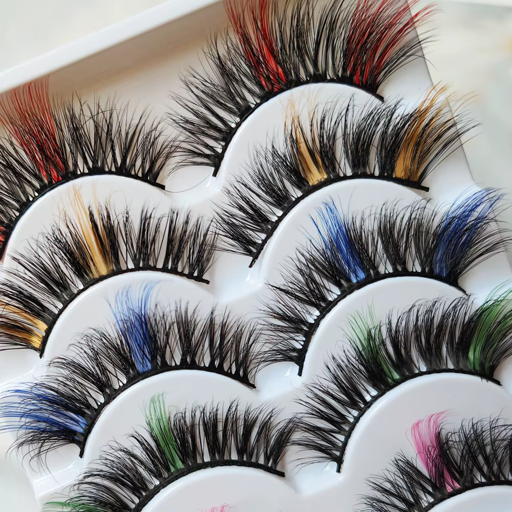 Faux cils colorés en faux vison, dramatiques, moelleux, doux, faits à la main, maquillage, beauté, vente en gros, document