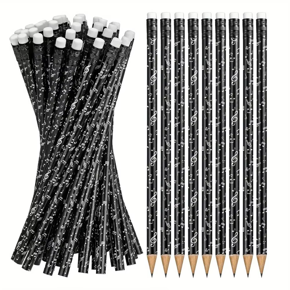 Crayon en bois HB Premium avec gomme, conception de notes musicales pour dessin et écriture, cadeau idéal pour les amateurs de musique, 5 à 100 pièces